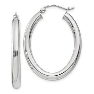 3.5mm x 32mm Polished 14k White Gold Classic Oval Tube Hoop Earrings